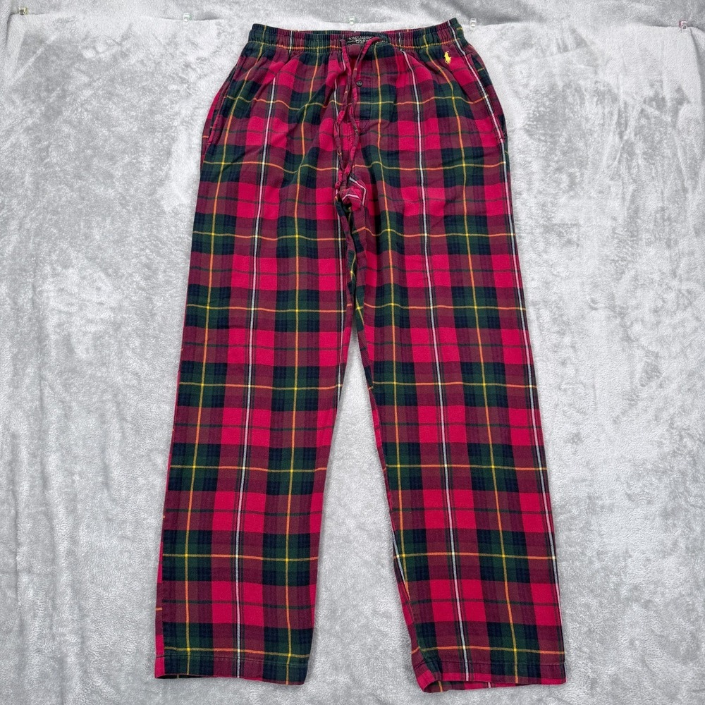 Polo Ralph Lauren Flannel Pajama Pants Men Medium Tartan Plaid Sleep Lounge Pony
